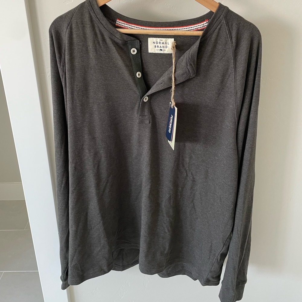 NWT. The Normal Brand Men’s Dark Brown Lightweight Long Sleeve Henley.